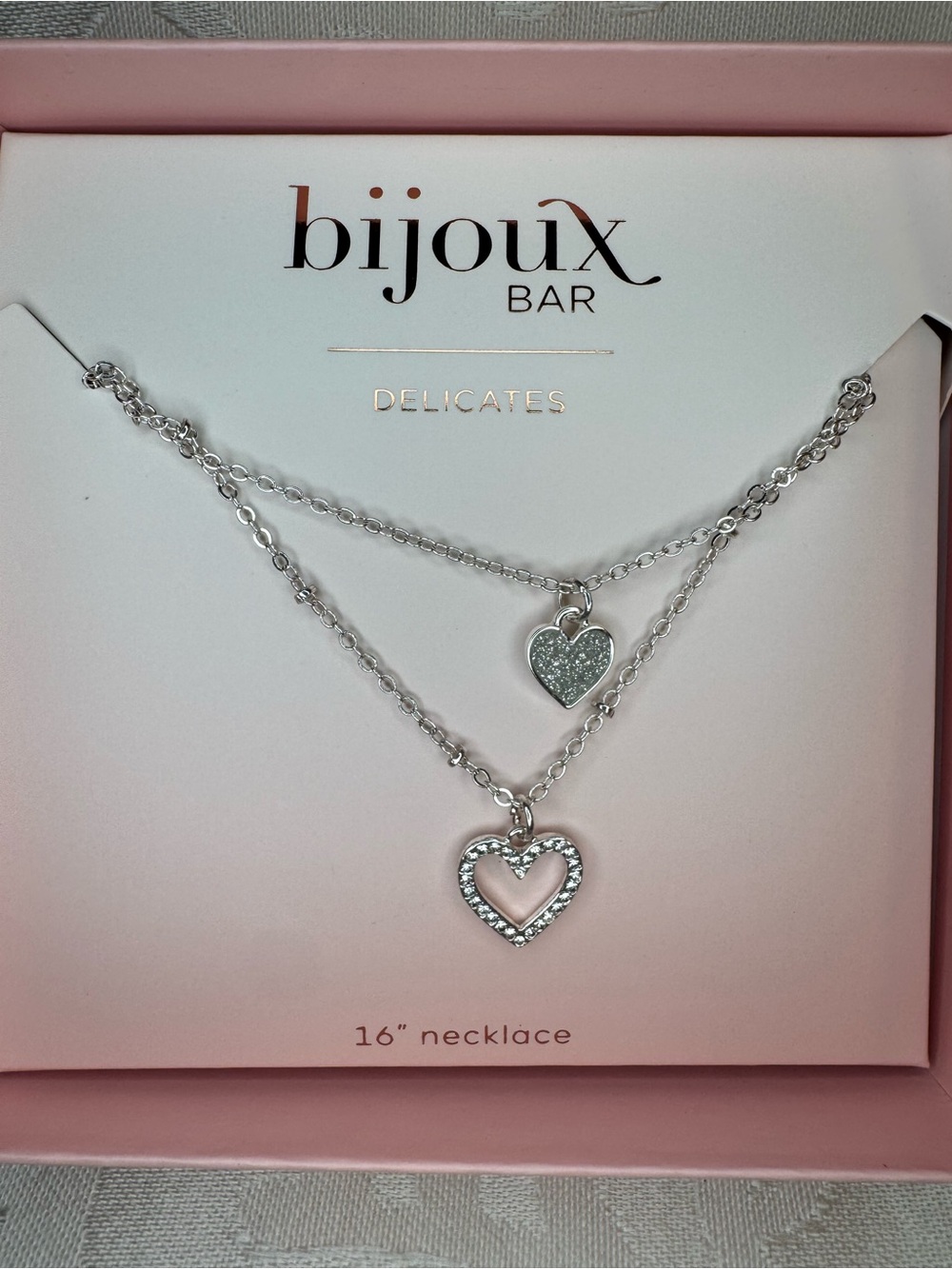 New Bijoux Bar Delicates Silver Layered Double Heart Necklace
